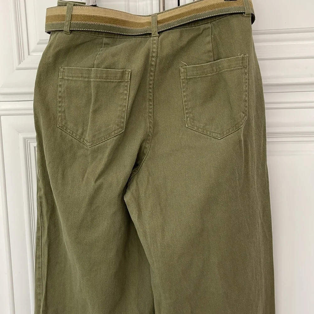 Who What Wear Olive cropped high rise Wide Leg Pants Sz 6 / GAP belt size M 34 - Picture 6 of 16